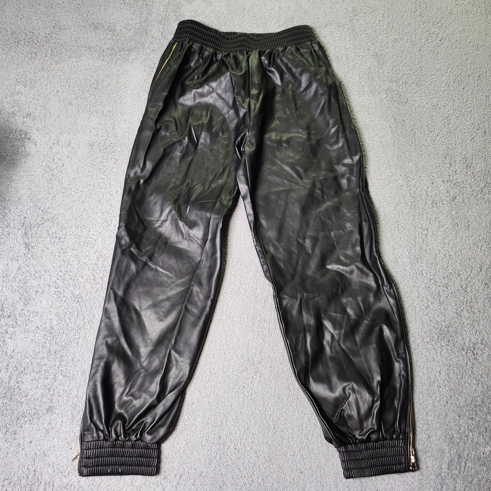 Fashion Nova Womens Medium Joggers Black Faux Leather Gold Side Zip SP4453
